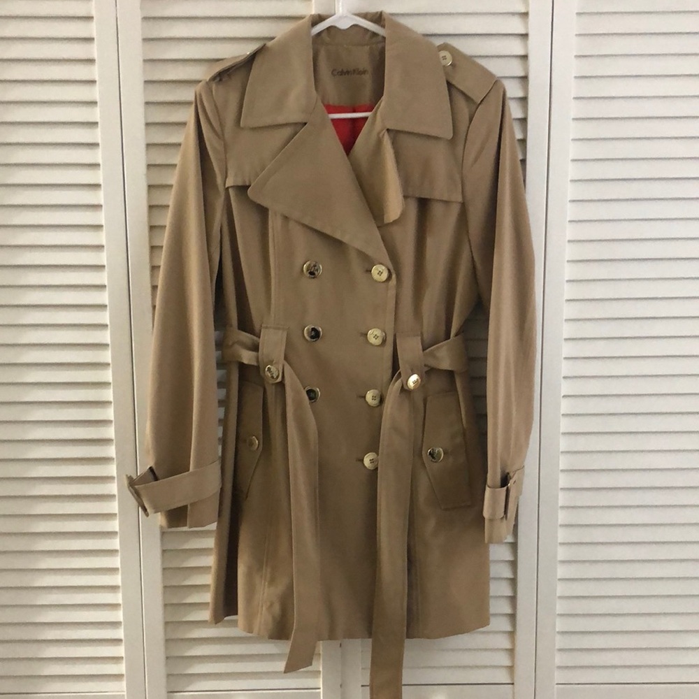 🍍3 For 50🍍Calvin Klein Women's Double-Breasted Tan Trench Coat